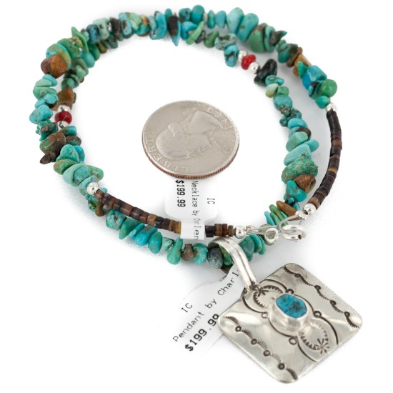 Certified Authentic Navajo Nickel Natural Turquoise Native American Necklace 12911-3-1607-71
