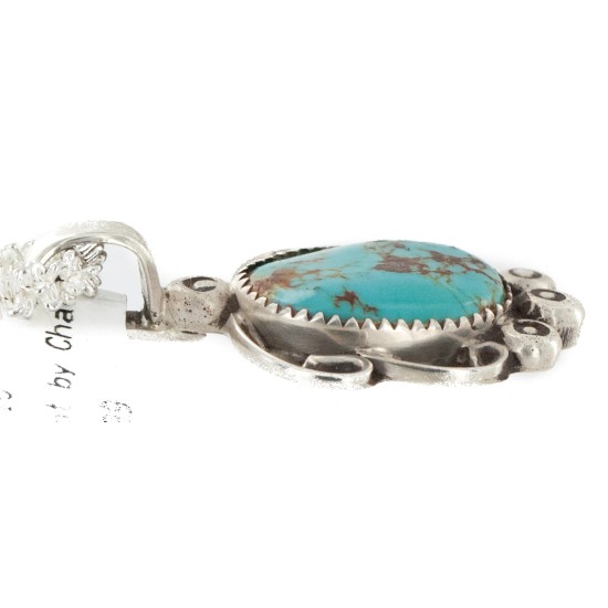 .925 Sterling Silver Certified Authentic Navajo Natural Turquoise Native American Necklace 12908-5