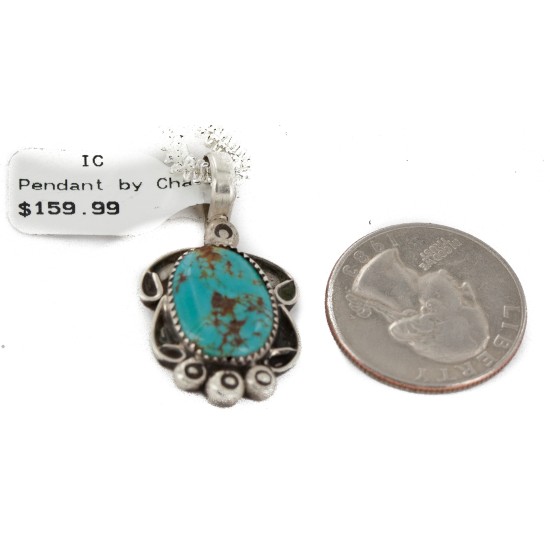 .925 Sterling Silver Certified Authentic Navajo Natural Turquoise Native American Necklace 12908-5
