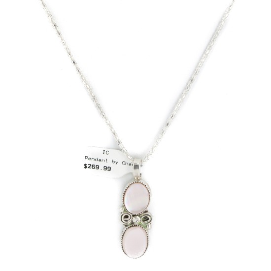 .925 Sterling Silver Certified Authentic Navajo Natural Mother of Pearl Native American Necklace 12910-1