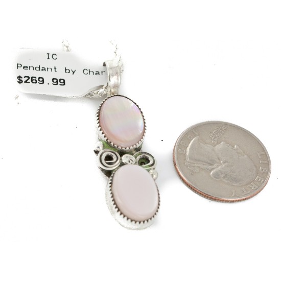 .925 Sterling Silver Certified Authentic Navajo Natural Mother of Pearl Native American Necklace 12910-1