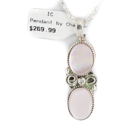 .925 Sterling Silver Certified Authentic Navajo Natural Mother of Pearl Native American Necklace 12910-1