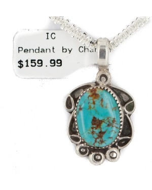 .925 Sterling Silver Certified Authentic Navajo Natural Turquoise Native American Necklace 12908-5