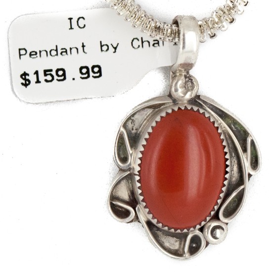 Certified Authentic Navajo .925 Sterling Silver Natural Red Jasper Native American Necklace 12908-6