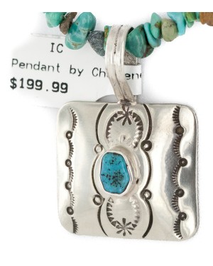 Certified Authentic Navajo Nickel Natural Turquoise Native American Necklace 12911-3-1607-71