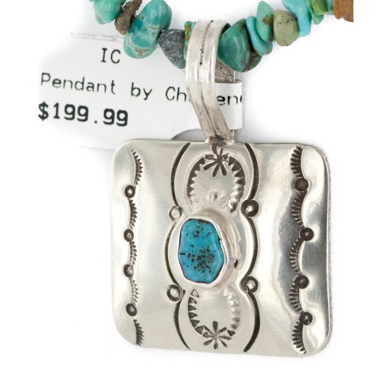Certified Authentic Navajo Nickel Natural Turquoise Native American Necklace 12911-3-1607-71