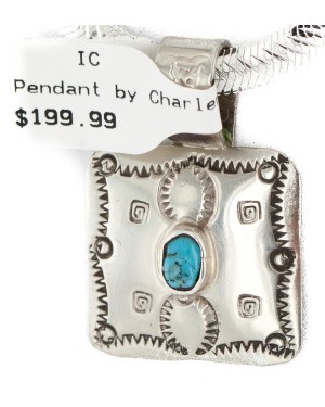Certified Authentic Navajo Nickel Natural Turquoise Native American Pendant 12911-1