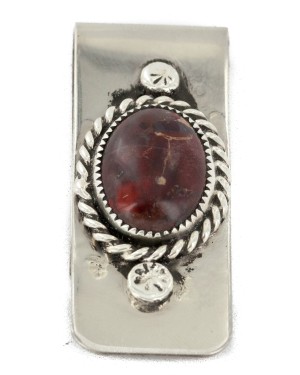 Handmade Certified Authentic Navajo Nickel and .925 Sterling Silver Natural Jasper Native American Money Clip 11250-22