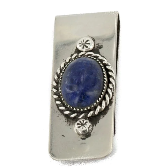 Handmade Navajo Nickel and .925 Sterling Silver Natural Lapis Native American Money Clip 11250-5 Handmade Navajo Nickel and .925 Sterling Silver Natural Lapis Native American Money Clip 11250-5