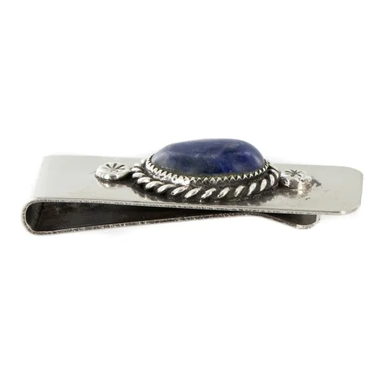 Handmade Navajo Nickel and .925 Sterling Silver Natural Lapis Native American Money Clip 11250-5 Handmade Navajo Nickel and .925 Sterling Silver Natural Lapis Native American Money Clip 11250-5