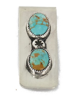 Handmade Certified Authentic Navajo Nickel and .925 Sterling Silver Natural Turquoise Native American Money Clip 11240-1