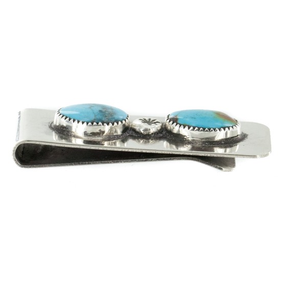 Handmade Certified Authentic Navajo Nickel and .925 Sterling Silver Natural Turquoise Native American Money Clip 11240-2