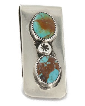Handmade Certified Authentic Navajo Nickel and .925 Sterling Silver Natural Turquoise Native American Money Clip 11240-4