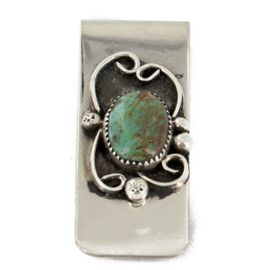 Handmade Certified Authentic Navajo Nickel and .925 Sterling Silver Natural Turquoise Native American Money Clip 11250-6