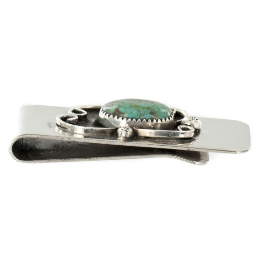 Handmade Certified Authentic Navajo Nickel and .925 Sterling Silver Natural Turquoise Native American Money Clip 11250-6