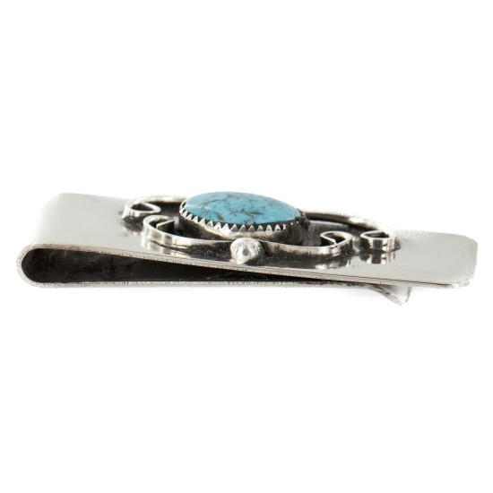 Handmade Certified Authentic Navajo Nickel and .925 Sterling Silver Natural Turquoise Native American Money Clip 11250-7 Handmade Certified Authentic Navajo Nickel and .925 Sterling Silver Natural Turquoise Native American Money Clip 11250-7