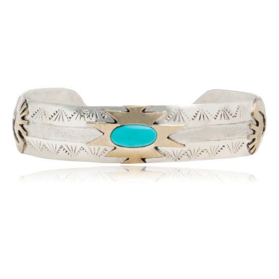 12kt Gold Filled and .925 Sterling Silver Handmade Kokopelli Certified Authentic Navajo Turquoise Native American Bracelet 390800679712