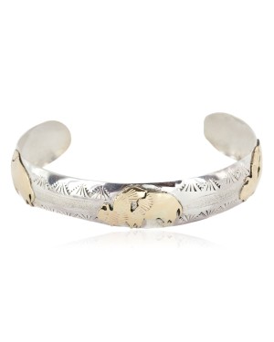 12kt Gold Filled .925 Sterling Silver Buffalo Handmade Certified Authentic Navajo Native American Bracelet 12943