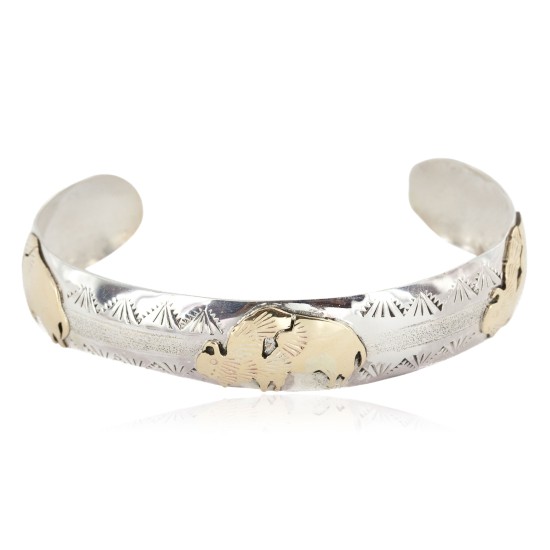 12kt Gold Filled .925 Sterling Silver Buffalo Handmade Certified Authentic Navajo Native American Bracelet 12943