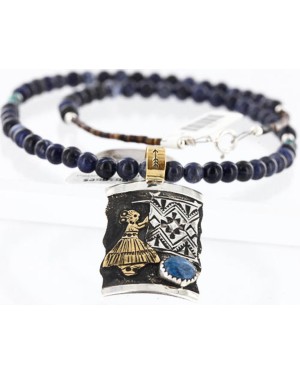 12kt Gold Filled .925 Sterling Silver Handmade Certified Authentic Navajo Lady Weaving Rug LAPIS Native American Necklace 390841580867
