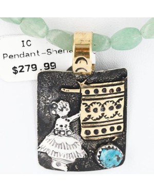 12kt Gold Filled .925 Sterling Silver Handmade Certified Authentic Navajo LADY WEAVING RUG Turquoise Native American Necklace 371013334912