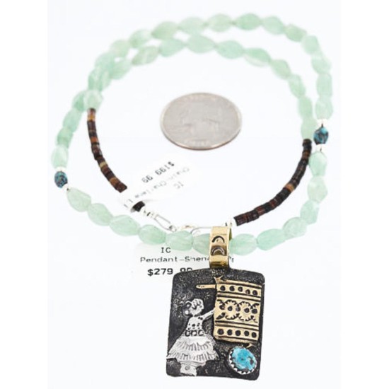 12kt Gold Filled .925 Sterling Silver Handmade Certified Authentic Navajo LADY WEAVING RUG Turquoise Native American Necklace 371013334912