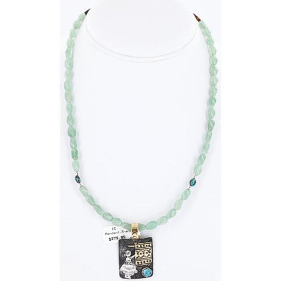 12kt Gold Filled .925 Sterling Silver Handmade Certified Authentic Navajo LADY WEAVING RUG Turquoise Native American Necklace 371013334912