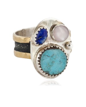 12kt Gold Filled 925 Sterling Silver Handmade Certified Authentic Navajo Natural Multicolor Stones Native American Ring  12689-1