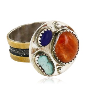 12kt Gold Filled 925 Sterling Silver Handmade Certified Authentic Navajo Natural Multicolor Stones Native American Ring  12690-3