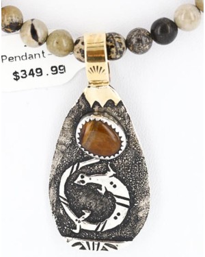 12kt Gold Filled .925 Sterling Silver Handmade Gecko Certified Authentic Navajo Tigers Eye Native American Necklace 390824760485
