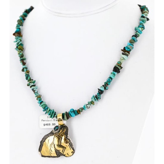 12kt Gold Filled .925 Sterling Silver Handmade Horse Certified Authentic Navajo Turquoise Native American Necklace 390851533256
