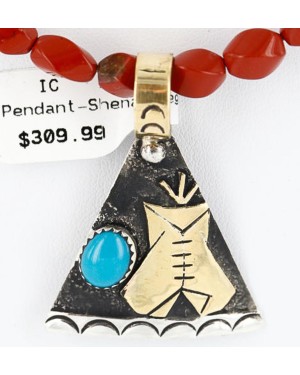 12kt Gold Filled .925 Sterling Silver Handmade INDIAN TEEPEE Certified Authentic Navajo Turquoise Native American Necklace 371013394118