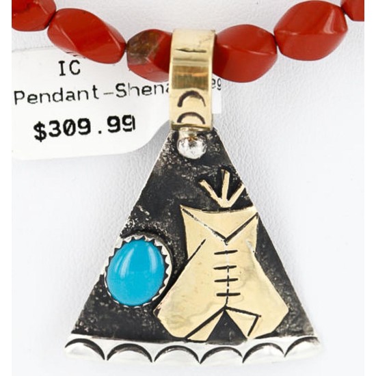 12kt Gold Filled .925 Sterling Silver Handmade INDIAN TEEPEE Certified Authentic Navajo Turquoise Native American Necklace 371013394118