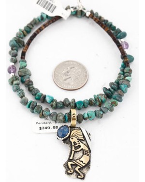 12kt Gold Filled .925 Sterling Silver Handmade KOKOPELLI Certified Authentic Navajo Denim Lapis Native American Necklace 390836053565