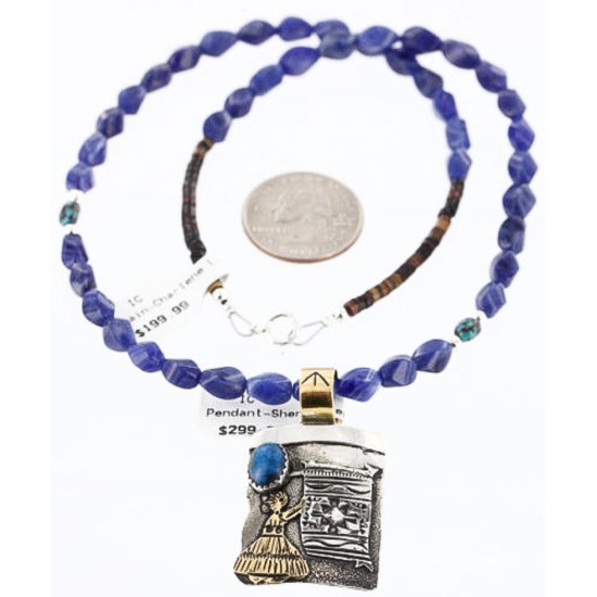 12kt Gold Filled .925 Sterling Silver Handmade NAVAJO LADY WEAVING RUG Certified Authentic Turquoise Native American Necklace 371010713055