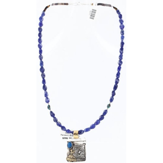 12kt Gold Filled .925 Sterling Silver Handmade NAVAJO LADY WEAVING RUG Certified Authentic Turquoise Native American Necklace 371010713055