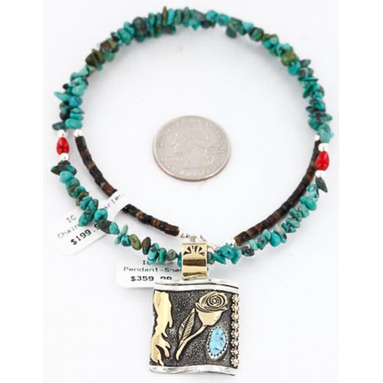 12kt Gold Filled .925 Sterling Silver Handmade Rose Certified Authentic Navajo Turquoise Native American Necklace 390809106095