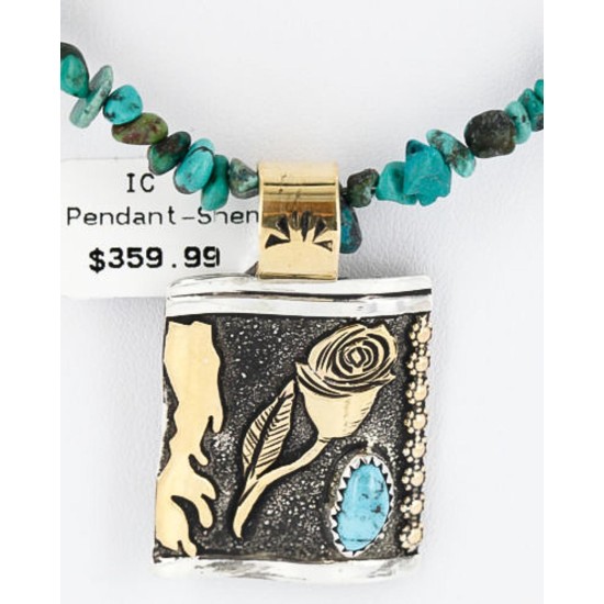 12kt Gold Filled .925 Sterling Silver Handmade Rose Certified Authentic Navajo Turquoise Native American Necklace 390809106095