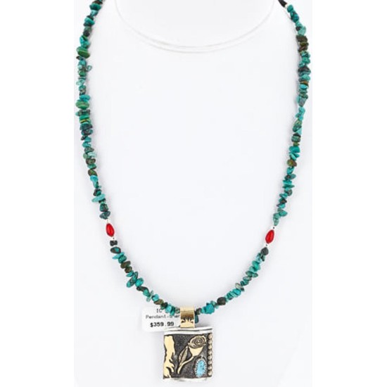 12kt Gold Filled .925 Sterling Silver Handmade Rose Certified Authentic Navajo Turquoise Native American Necklace 390809106095
