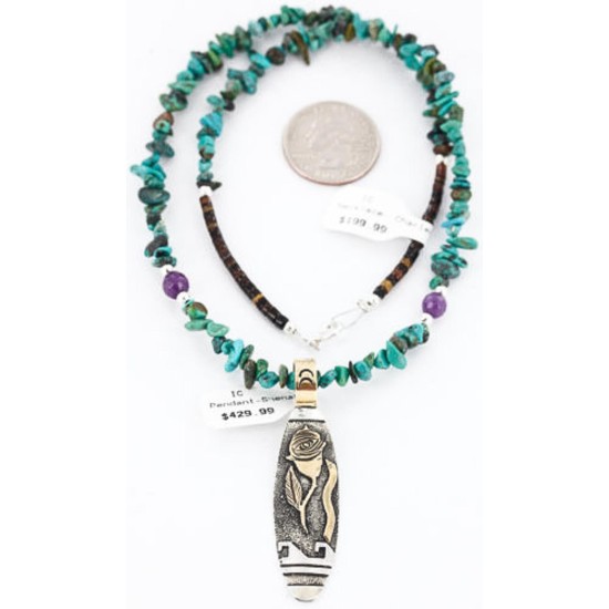 12kt Gold Filled .925 Sterling Silver Handmade Rose Certified Authentic Navajo Turquoise Native American Necklace 390809336263
