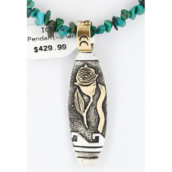 12kt Gold Filled .925 Sterling Silver Handmade Rose Certified Authentic Navajo Turquoise Native American Necklace 390809336263
