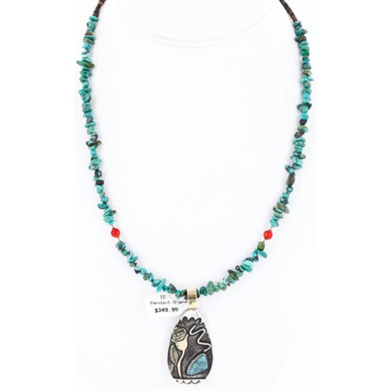 12kt Gold Filled .925 Sterling Silver Handmade Rose Certified Authentic Navajo Turquoise Native American Necklace 390821454540