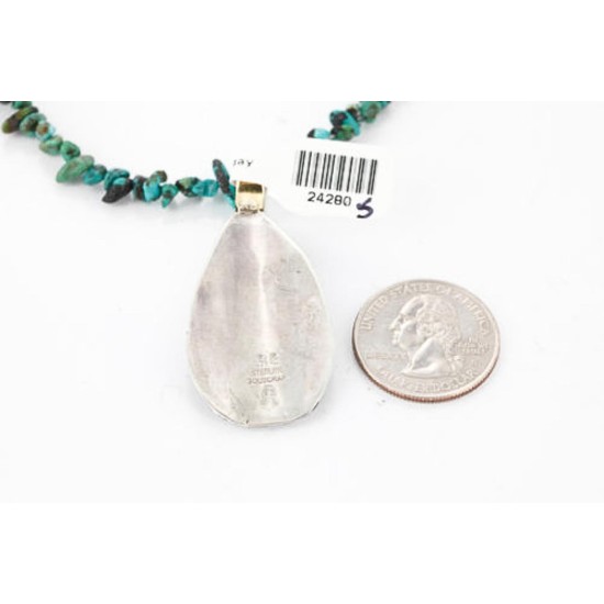12kt Gold Filled .925 Sterling Silver Handmade Rose Certified Authentic Navajo Turquoise Native American Necklace 390821454540