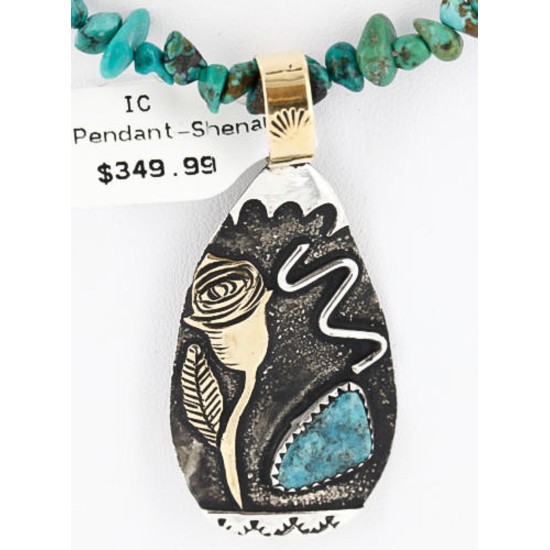 12kt Gold Filled .925 Sterling Silver Handmade Rose Certified Authentic Navajo Turquoise Native American Necklace 390821454540