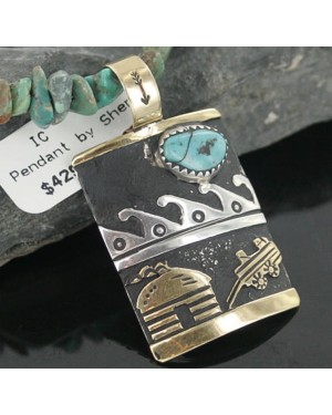 12kt Gold Filled .925 Sterling Silver Handmade Storyteller Certified Authentic Navajo Turquoise Native American Necklace 370877635818