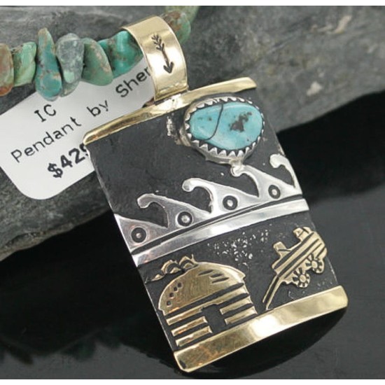 12kt Gold Filled .925 Sterling Silver Handmade Storyteller Certified Authentic Navajo Turquoise Native American Necklace 370877635818