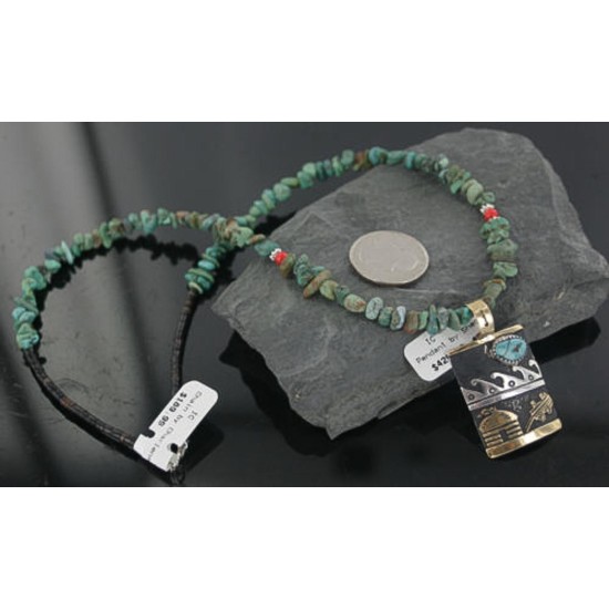 12kt Gold Filled .925 Sterling Silver Handmade Storyteller Certified Authentic Navajo Turquoise Native American Necklace 370877635818