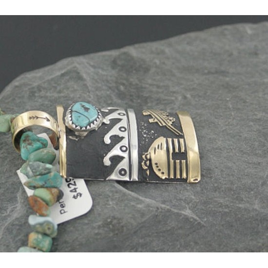 12kt Gold Filled .925 Sterling Silver Handmade Storyteller Certified Authentic Navajo Turquoise Native American Necklace 370877635818