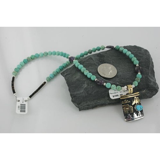 12kt Gold Filled .925 Sterling Silver Handmade Storyteller Certified Authentic Navajo Turquoise Native American Necklace 370900659628