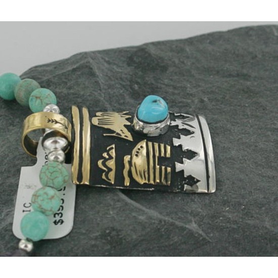 12kt Gold Filled .925 Sterling Silver Handmade Storyteller Certified Authentic Navajo Turquoise Native American Necklace 370900659628